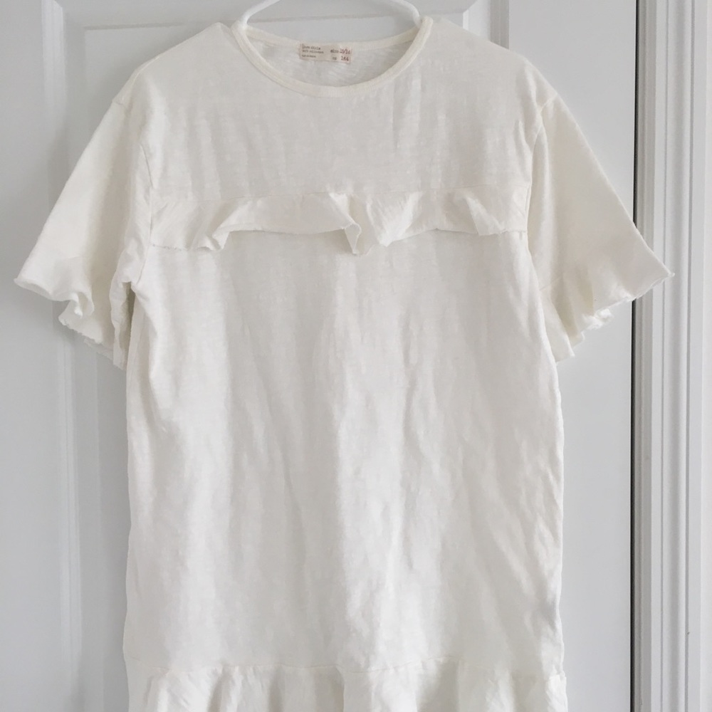 Zara Girls Soft Collection White Ruffle Tunic